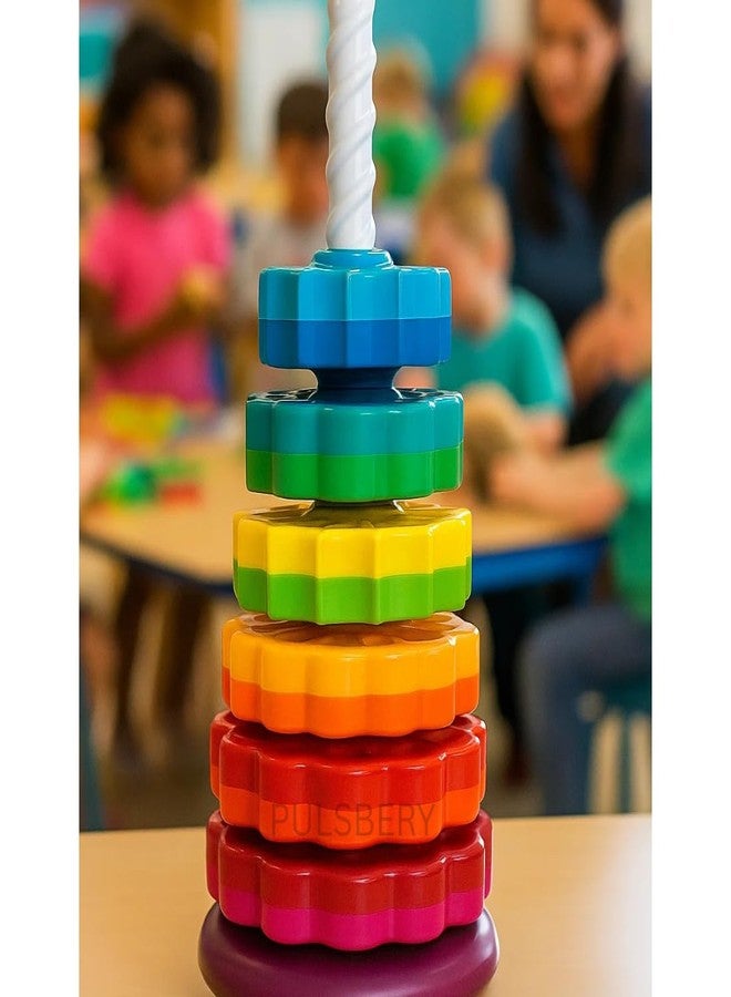 PULSBERY Spinning Stacking Tower for 3+ Kids,Creative Playtime with Rainbow Stacks and Fun with Colorful Gears,Ring Sorting and Learning Through Play,BPA-Free, Non-Toxic (multicolour-8pcs) - Image 2